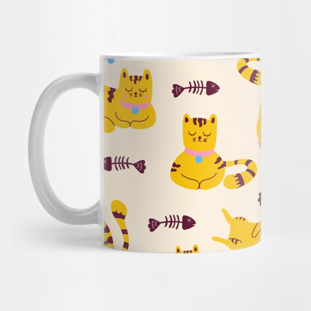 Cat Pattern Yellow Bold Colorful by Trippycollage